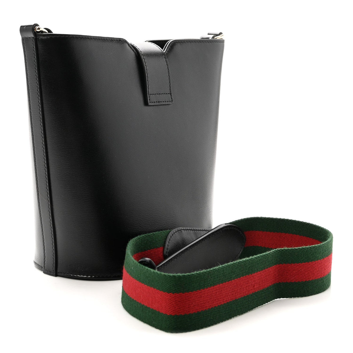 Tritone Calfskin Web Mini Ophidia Bucket Bag Black wholesalehk.shop