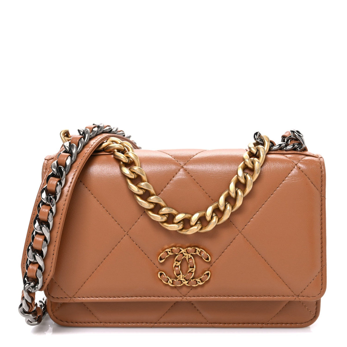 Lambskin Quilted Chanel 19 Wallet On Chain WOC Brown wholesalehk.shop