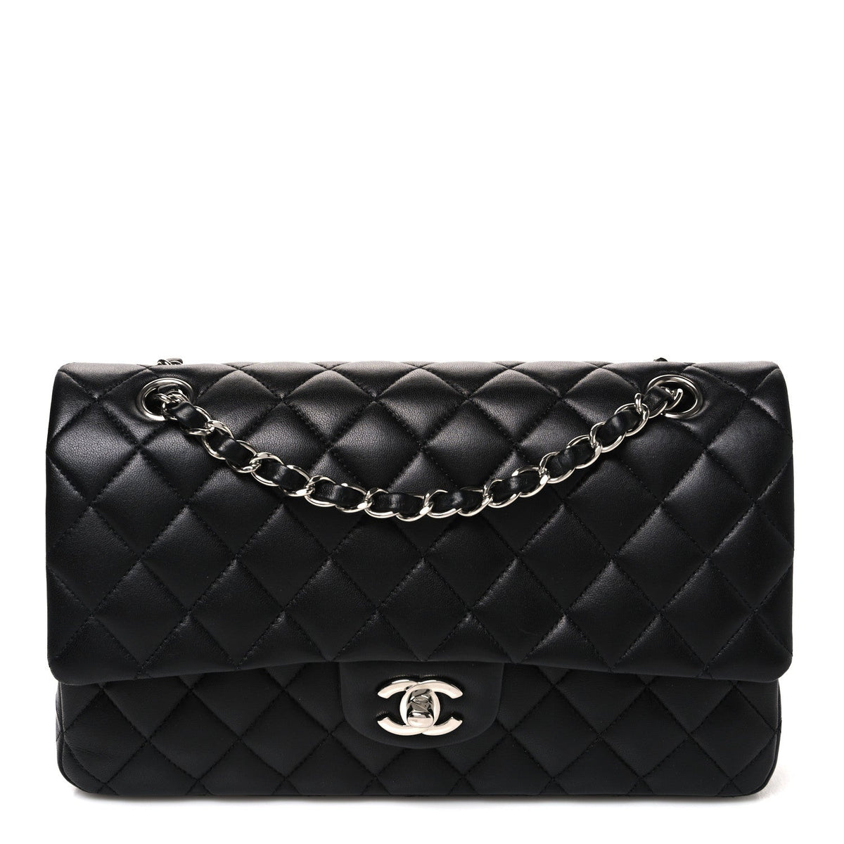 Lambskin Quilted Medium Double Flap Black wholesalehk.shop