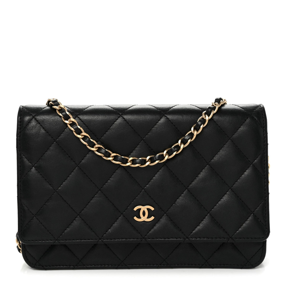 Lambskin Quilted Wallet On Chain WOC Black wholesalehk.shop