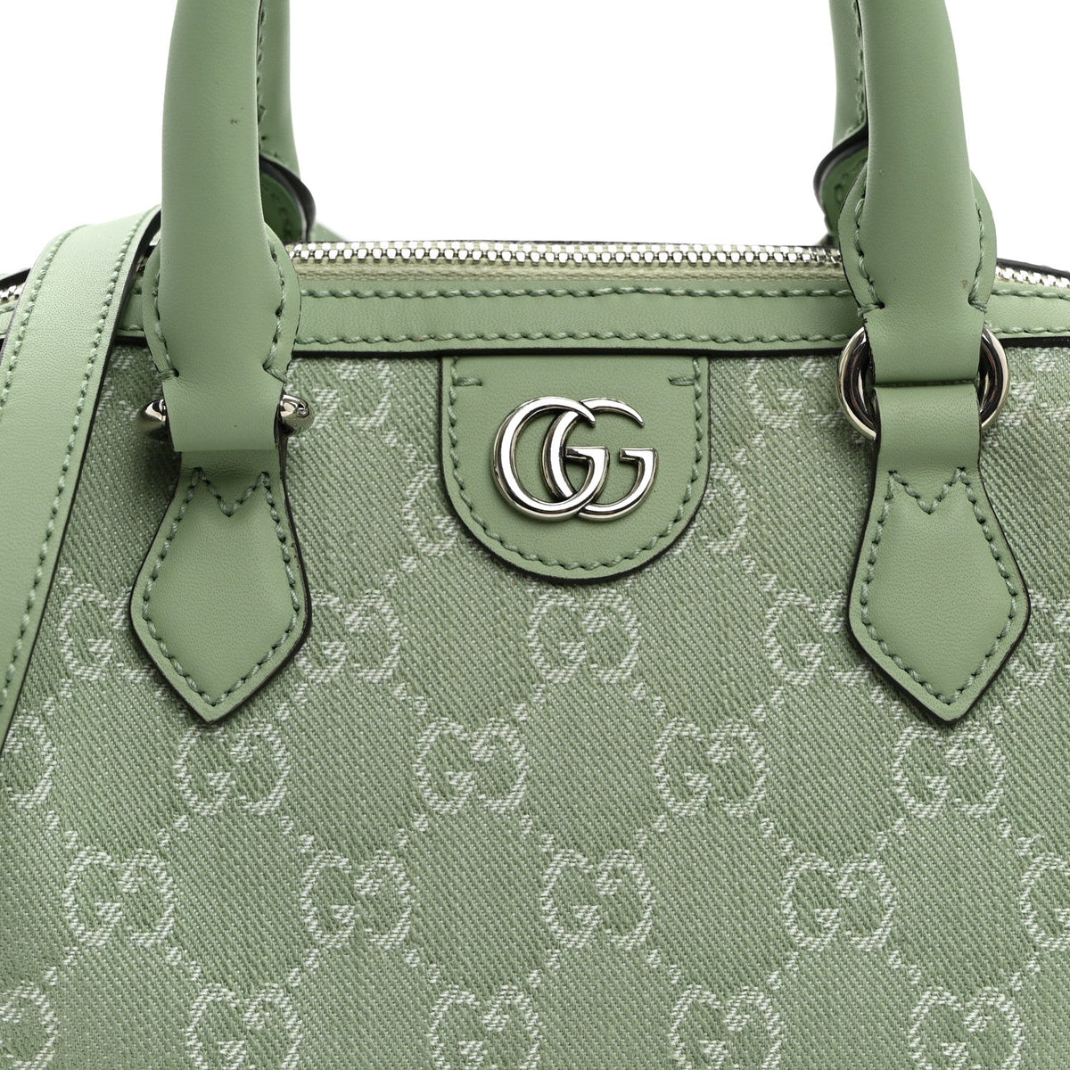 Denim GG Monogram Calfskin Mini Ophidia Top Handle Bag Pale Green wholesalehk.shop