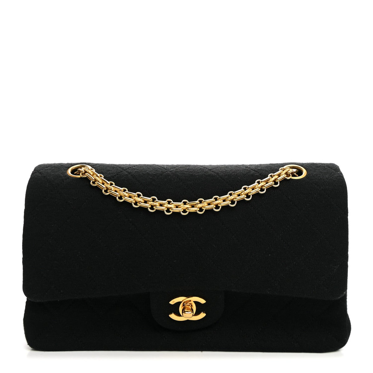 Jersey Quilted Medium Double Flap Black wholesalehk.shop