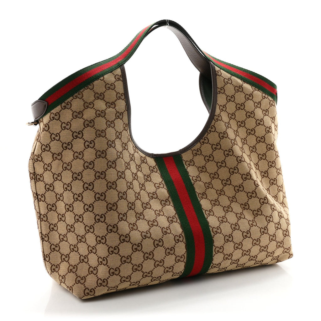GG Monogram Web Large Giglio Tote Beige Brown wholesalehk.shop
