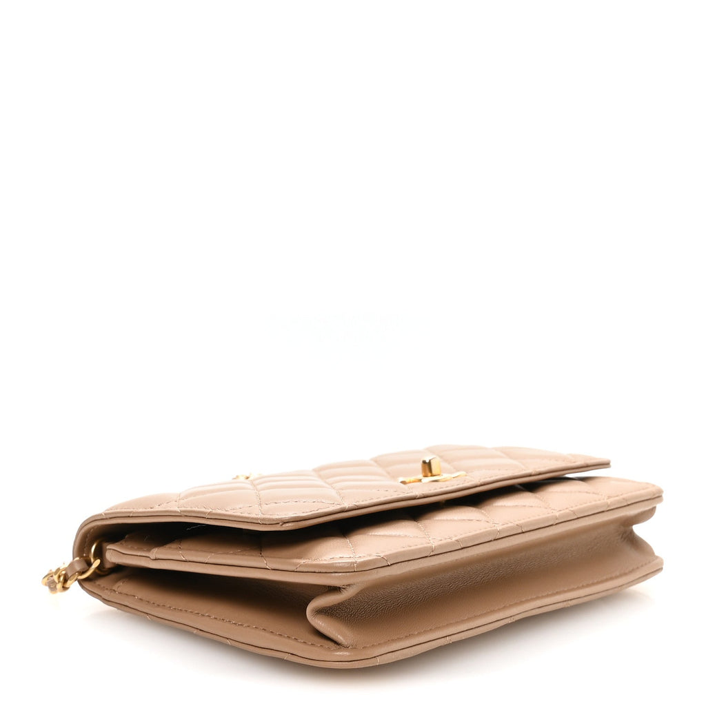 Lambskin Quilted CC Pearl Crush Wallet on Chain WOC Beige wholesalehk.shop