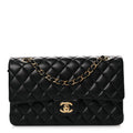Lambskin Quilted Medium Double Flap Black wholesalehk.shop