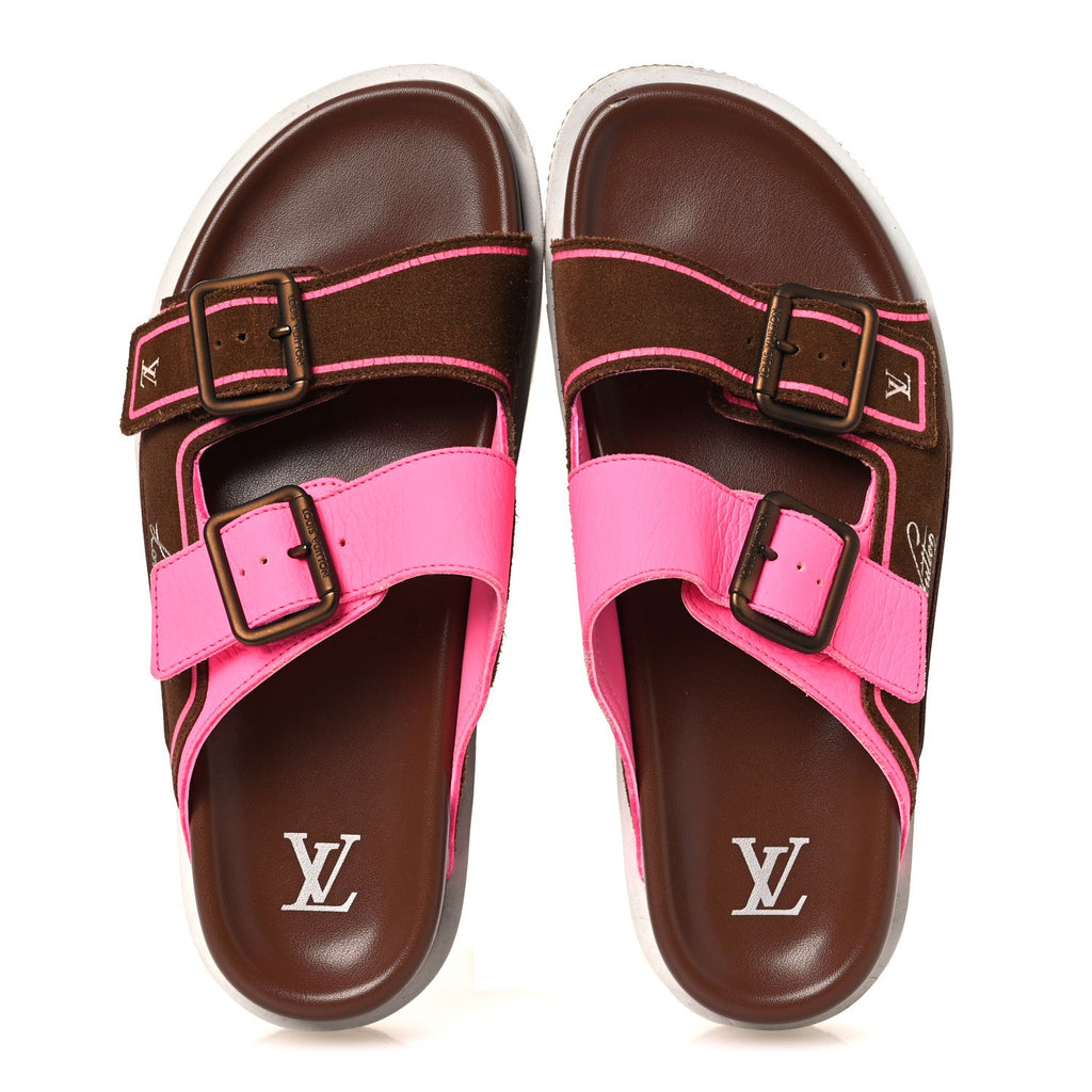 Mix Materials Mens LV Script Trainer Mules 6 Brown Pink £¨ Direct shipment via from wholesalehk.shop