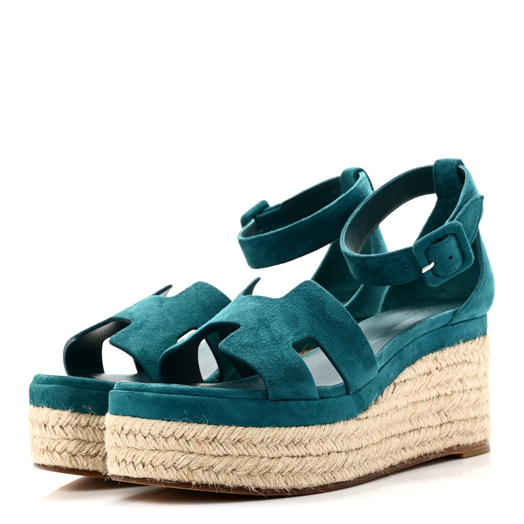 Suede Goatskin Elda Espadrille Wedge Sandals 38 Vert Oxford wholesalehk.shop