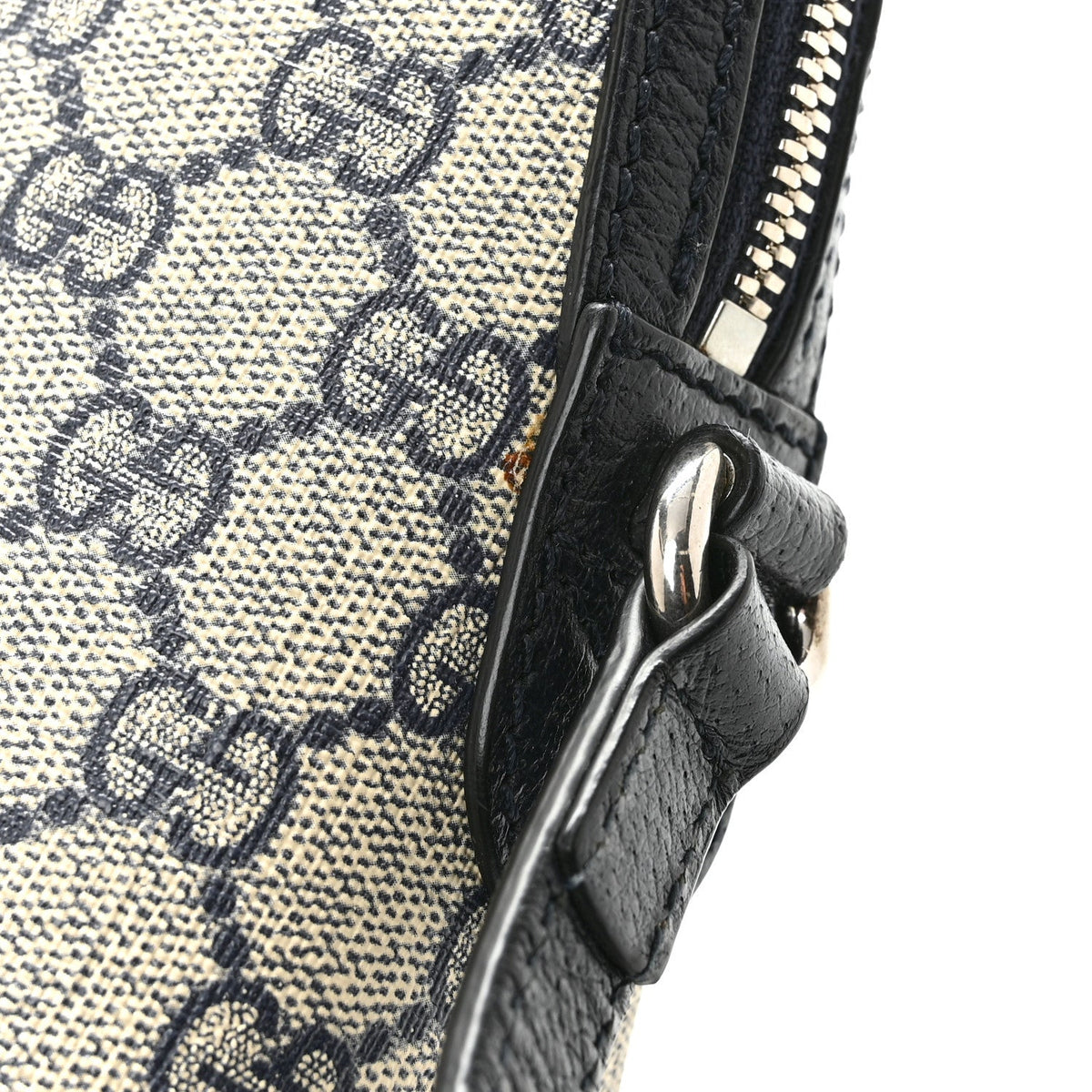 GG Supreme Monogram Textured Dollar Calfskin Web Small Ophidia Dome Shoulder Bag Beige Blue wholesalehk.shop