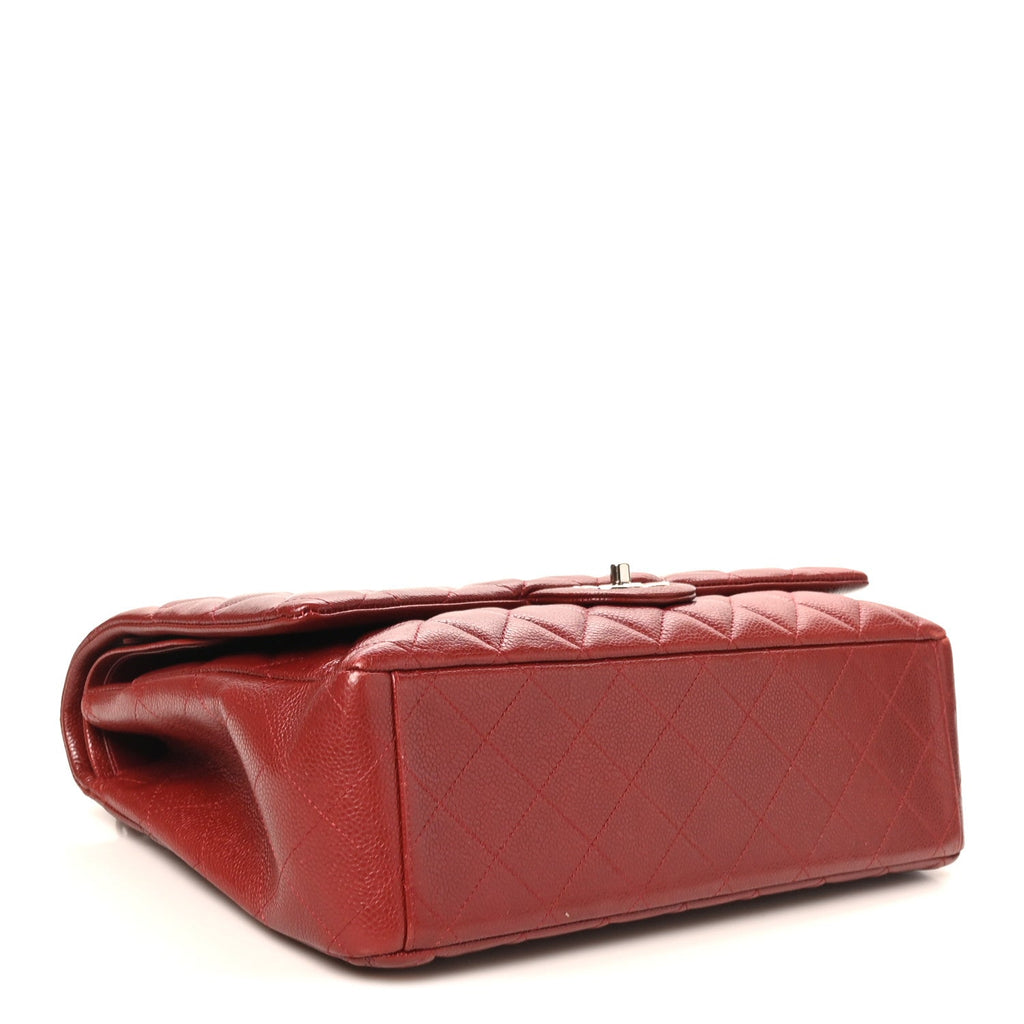 Caviar Quilted Maxi Double Flap Dark Red wholesalehk.shop