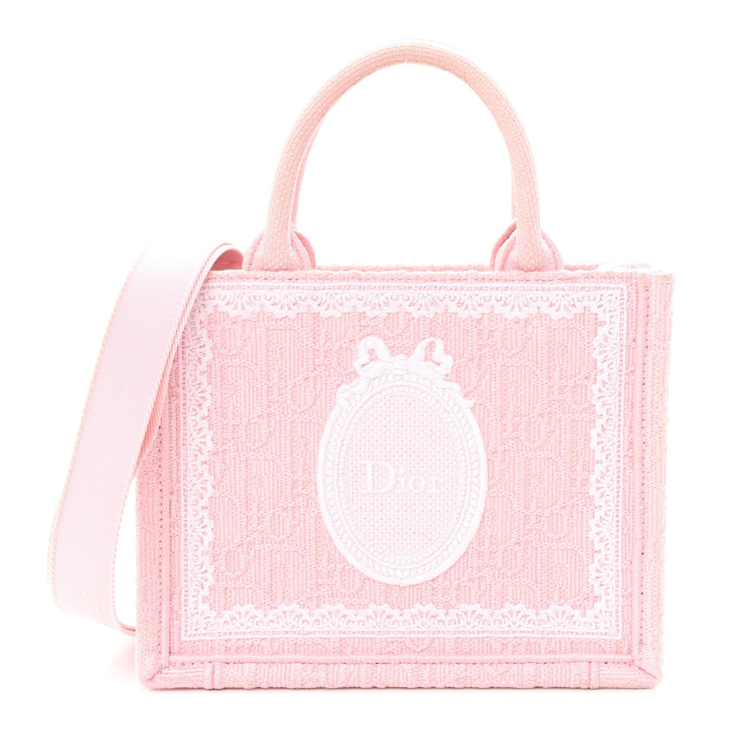 Cotton Toile De Jouy Oblique Embroidered Dior Medaillon Mini Book Tote With Strap Soupir Pink White £¨ Direct shipment via from wholesalehk.shop