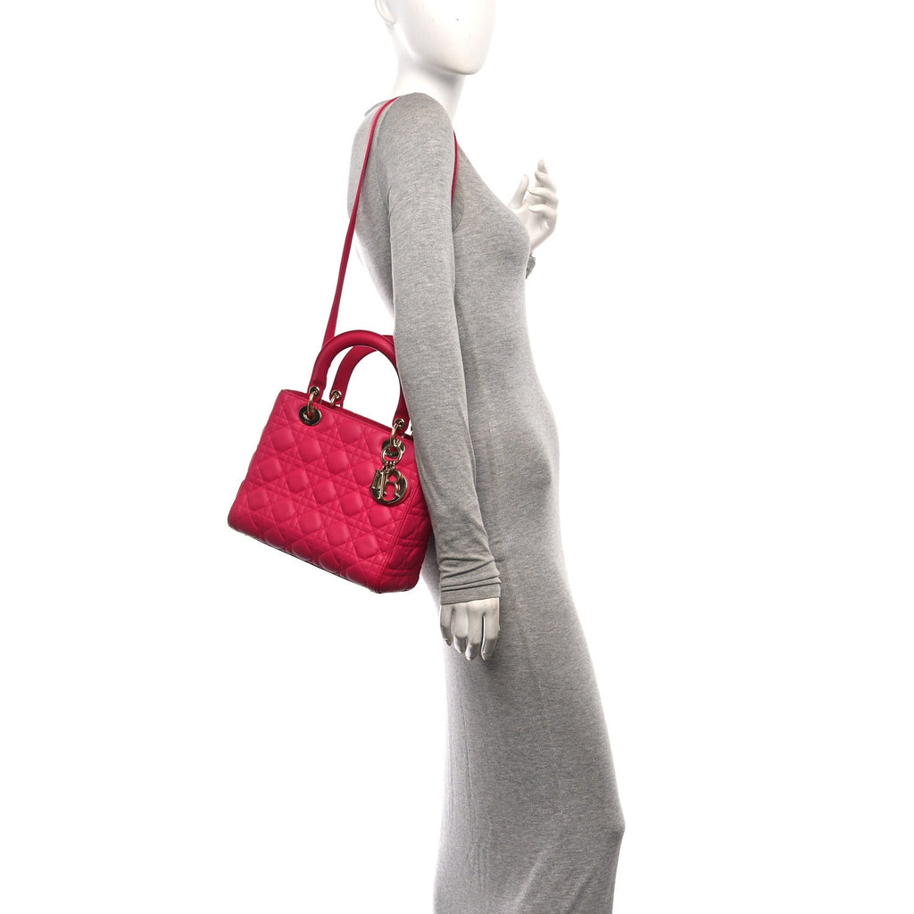 Lambskin Cannage Medium Lady Dior Fuchsia wholesalehk.shop