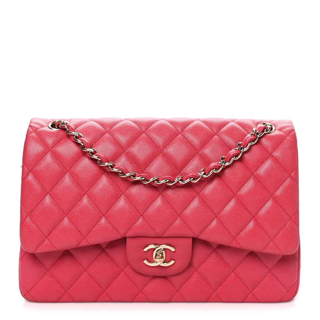 Caviar Quilted Jumbo Double Flap Dark Pink wholesalehk.shop