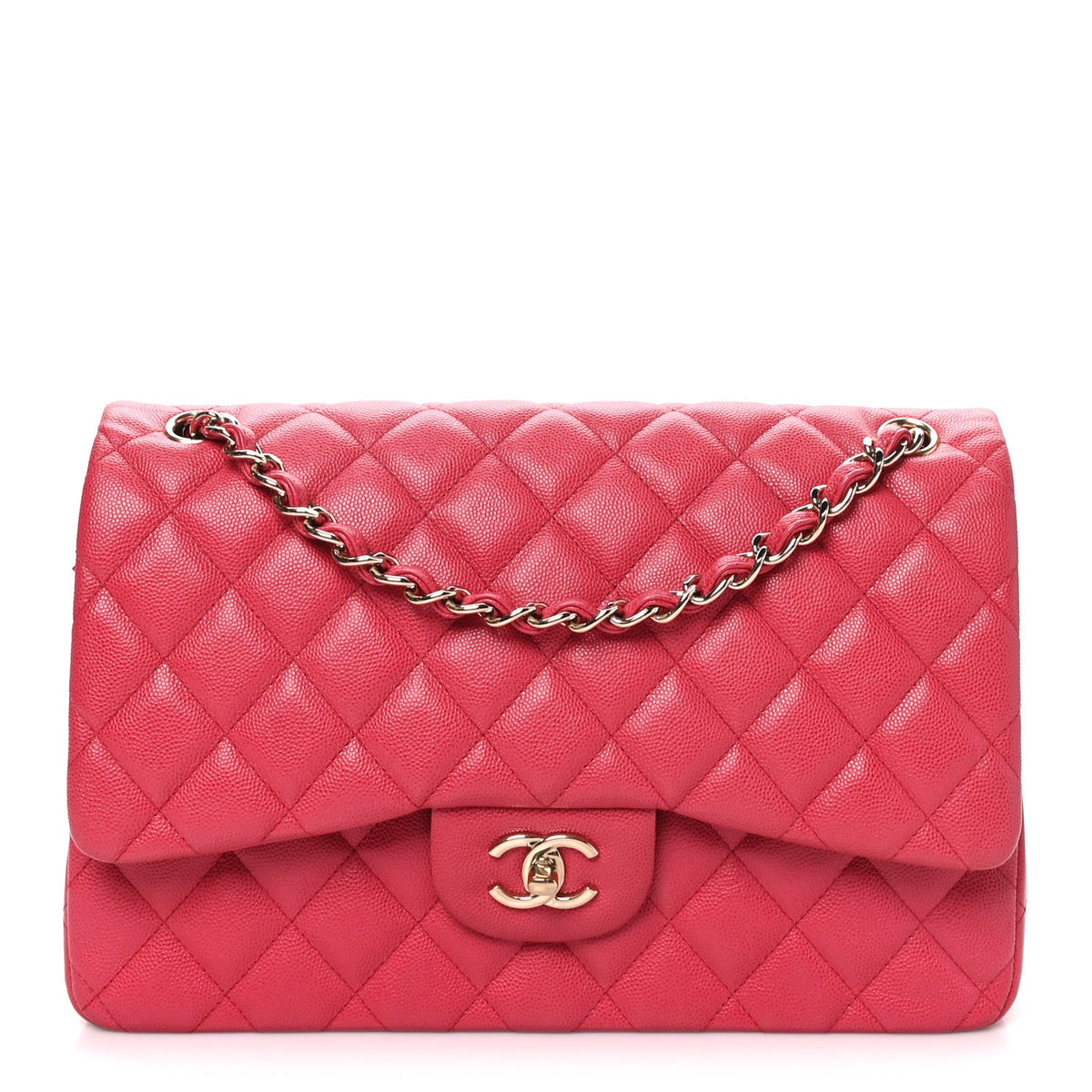 Caviar Quilted Jumbo Double Flap Dark Pink wholesalehk.shop