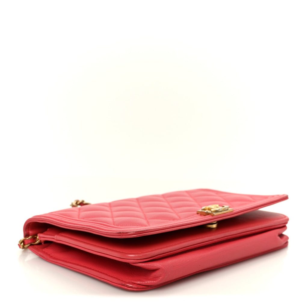 Caviar Quilted Boy Wallet On Chain WOC Dark Pink wholesalehk.shop