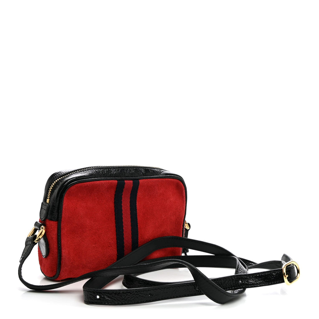 Suede Patent Web Mini Ophidia Shoulder Bag Hibiscus Red Black wholesalehk.shop