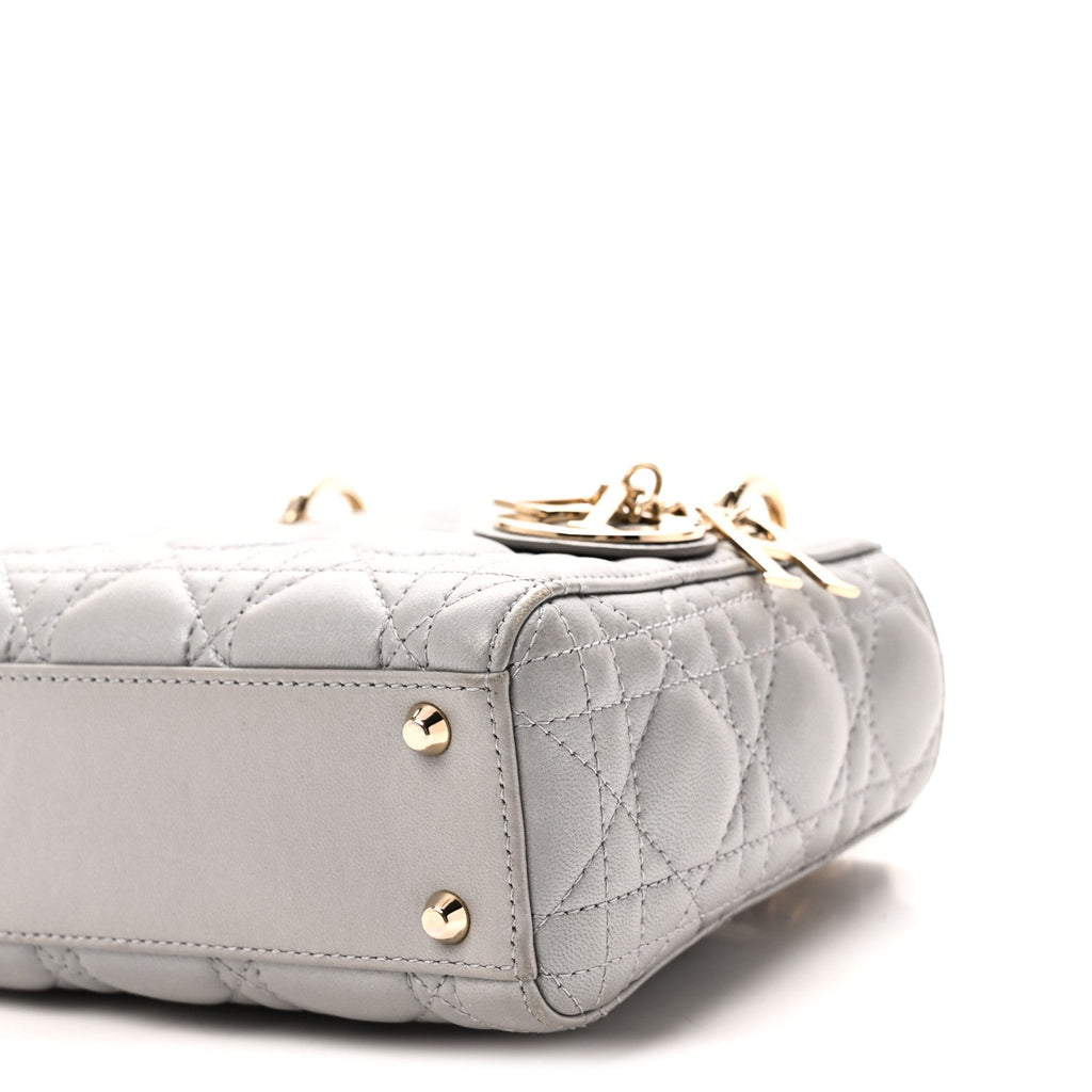 Metallic Lambskin Cannage Mini Lady Dior Grey wholesalehk.shop