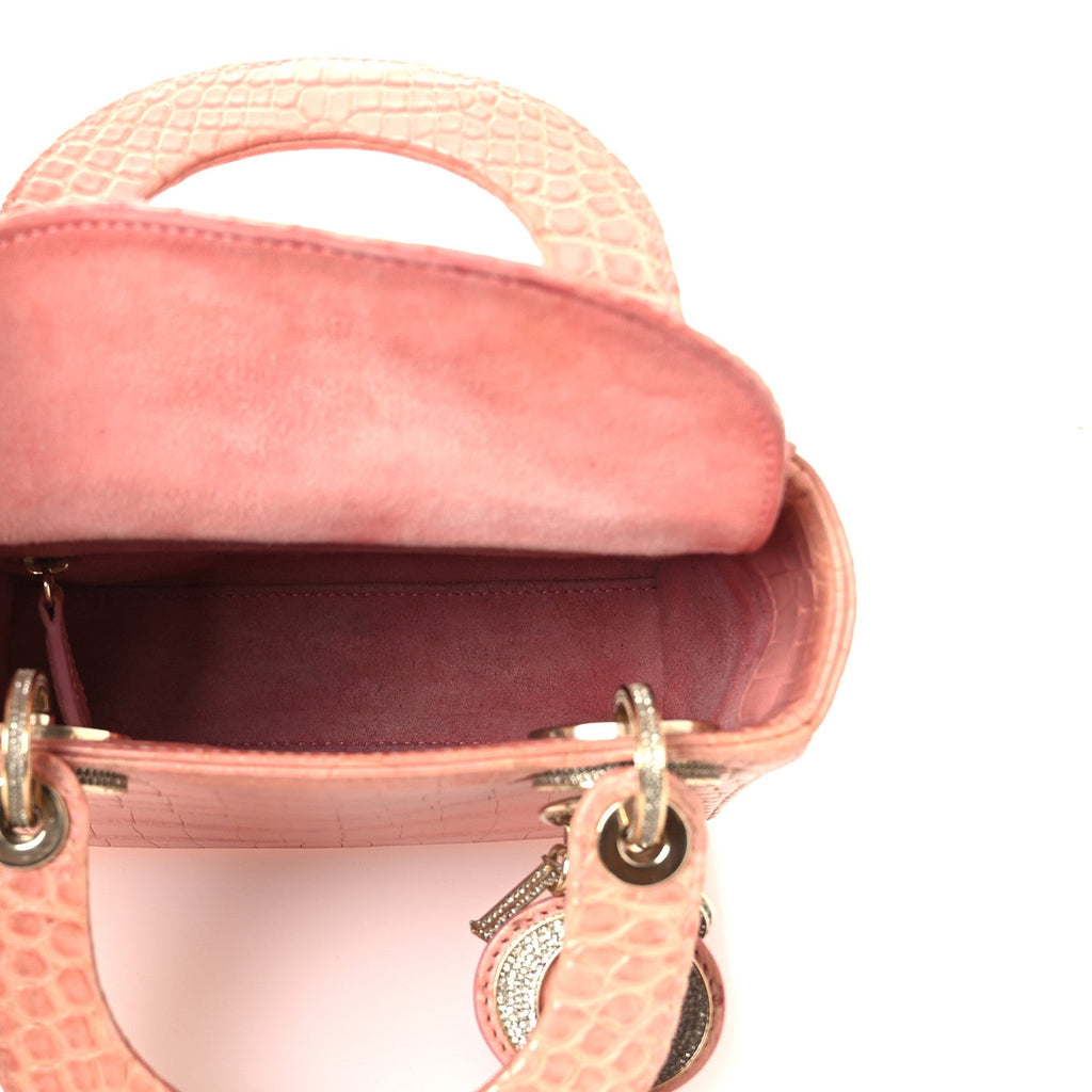 Alligator Crystal Mini Lady Dior Pink wholesalehk.shop