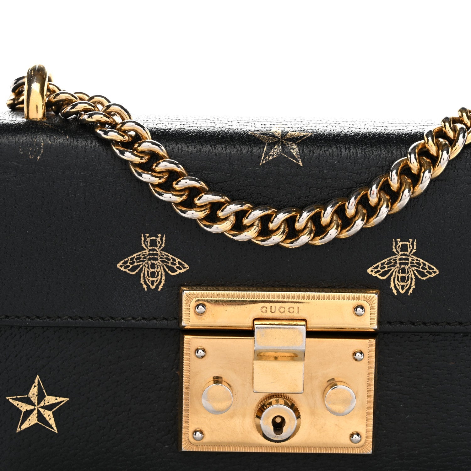 Grained Calfskin Bee Star Small Padlock Shoulder Bag Black £¨ Direct shipment via from wholesalehk.shop