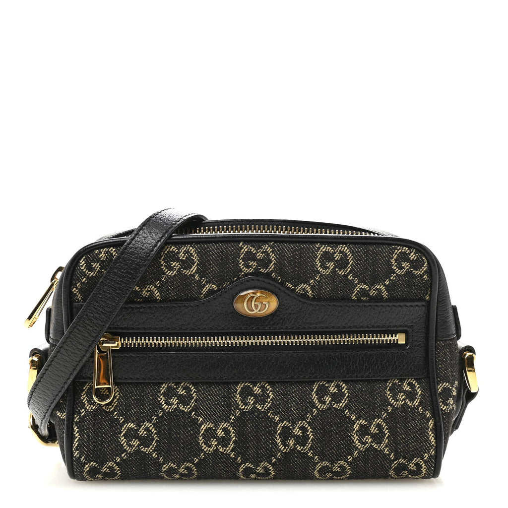 Jacquard Black Denim GG Monogram Textured Dollar Calfskin Mini Ophidia Shoulder Bag Black Ivory wholesalehk.shop
