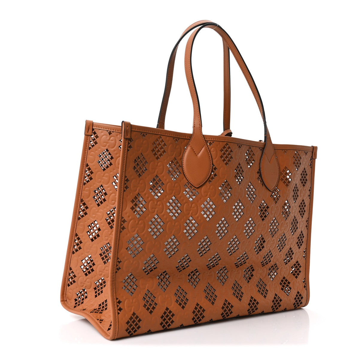 Calfskin GG Monogram Diamond Cut Medium Ophidia Tote Bag Brown wholesalehk.shop