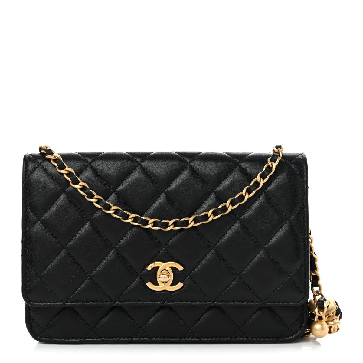 Lambskin Quilted CC Pearl Crush Wallet on Chain WOC Black wholesalehk.shop