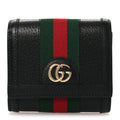 Textured Dollar Calfskin Web Ophidia Card Case Wallet Black wholesalehk.shop