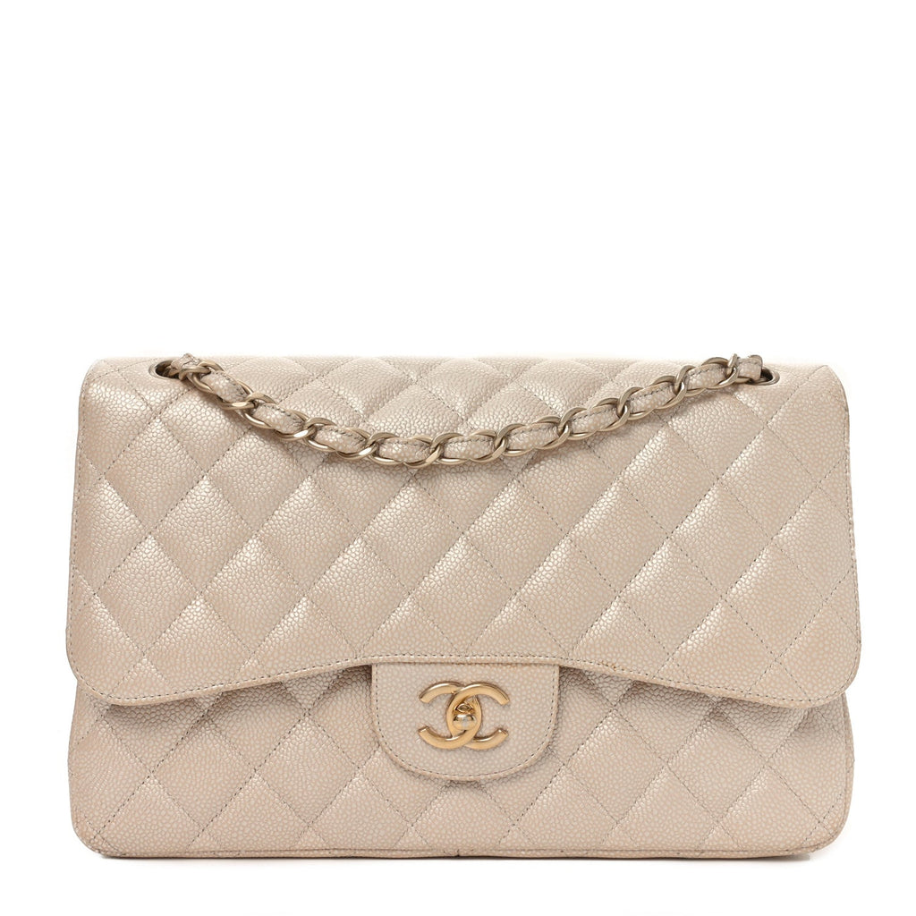 Iridescent Caviar Quilted Jumbo Double Flap Beige wholesalehk.shop