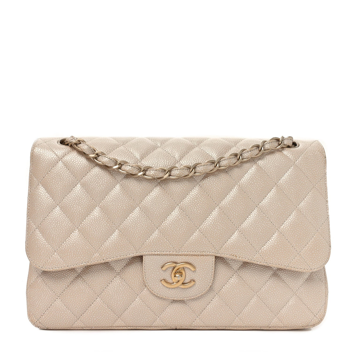 Iridescent Caviar Quilted Jumbo Double Flap Beige wholesalehk.shop