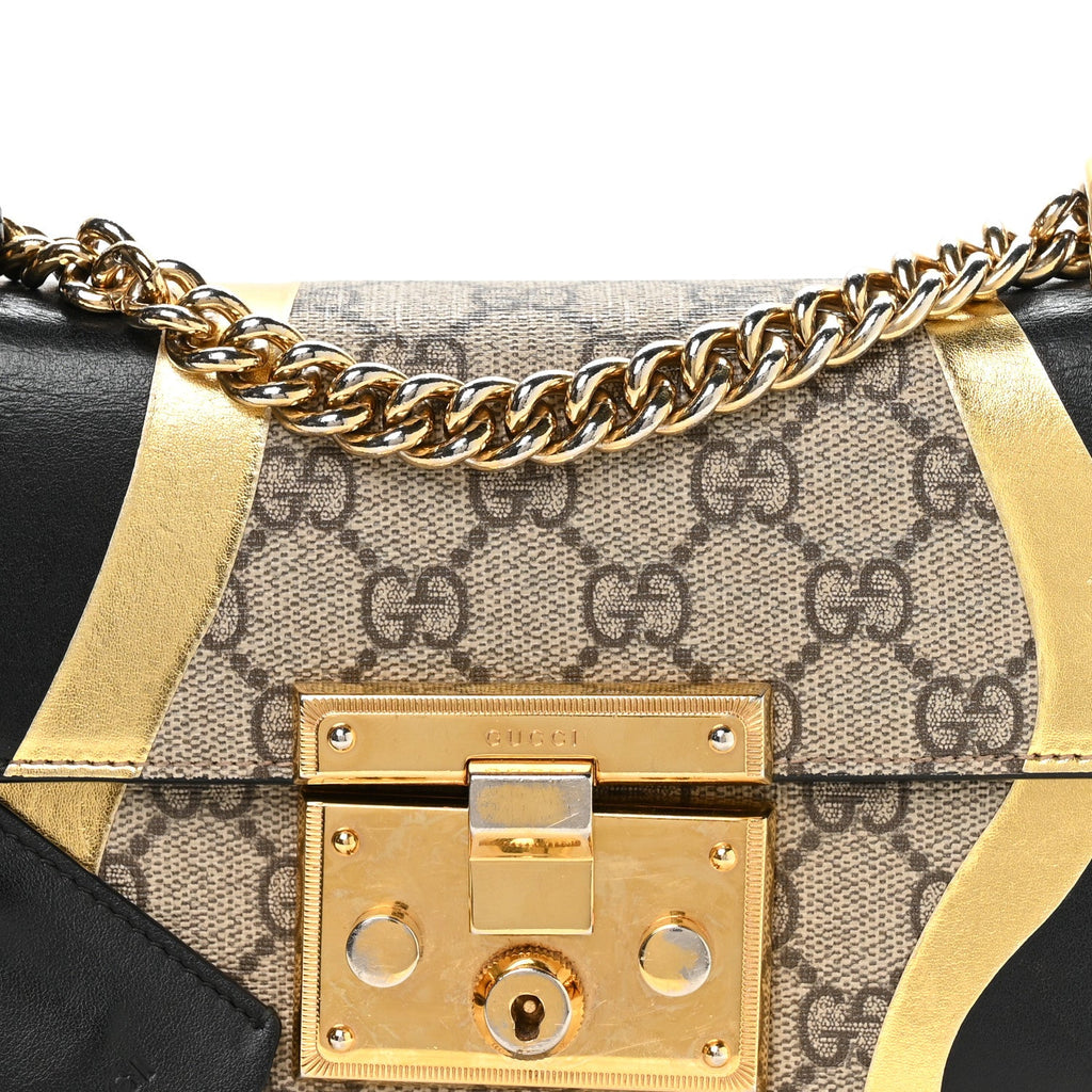 Calfskin GG Supreme Monogram Small Padlock Shoulder Bag Black Gold £¨ Direct shipment via from wholesalehk.shop