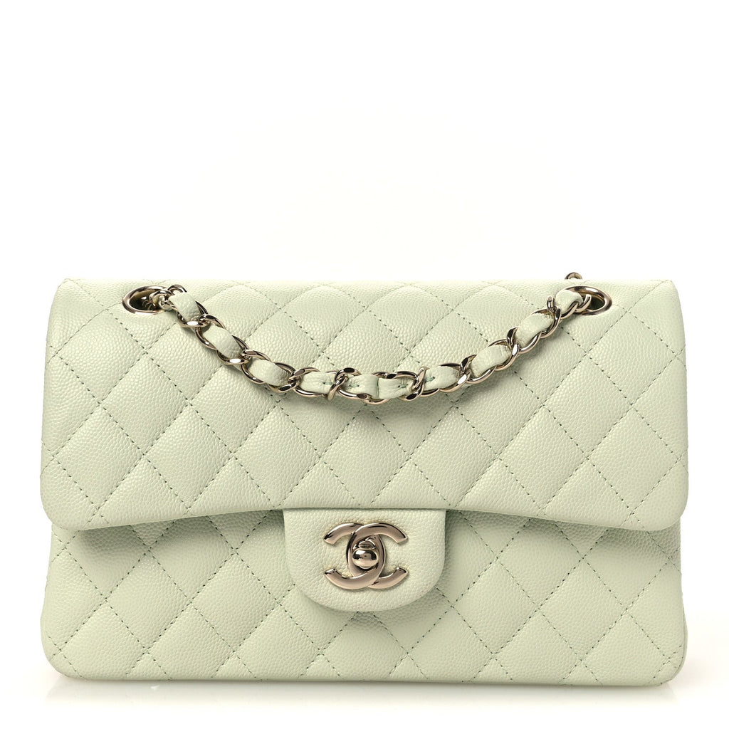Caviar Quilted Small Double Flap Light Green wholesalehk.shop