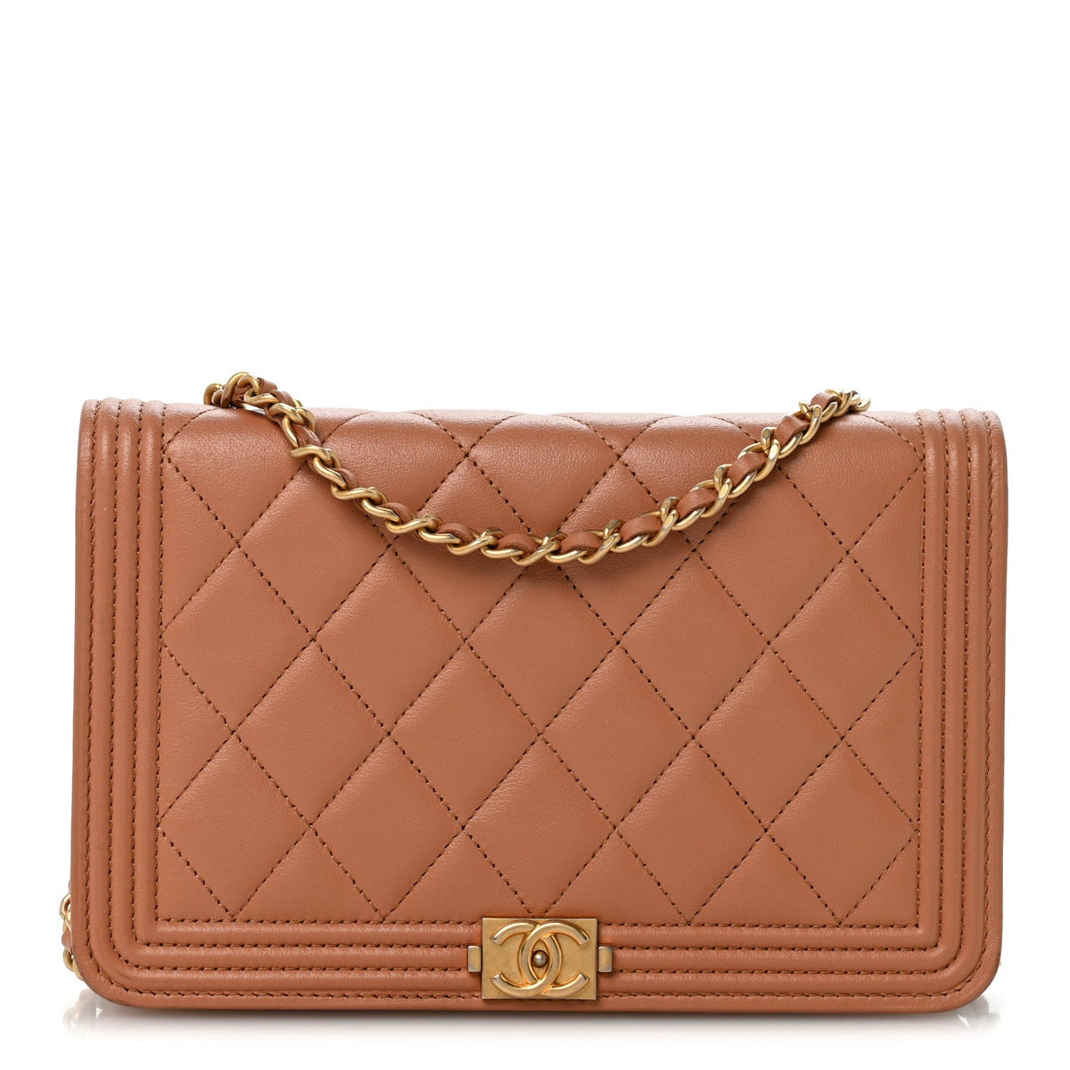 Lambskin Quilted Boy Wallet On Chain WOC Beige wholesalehk.shop