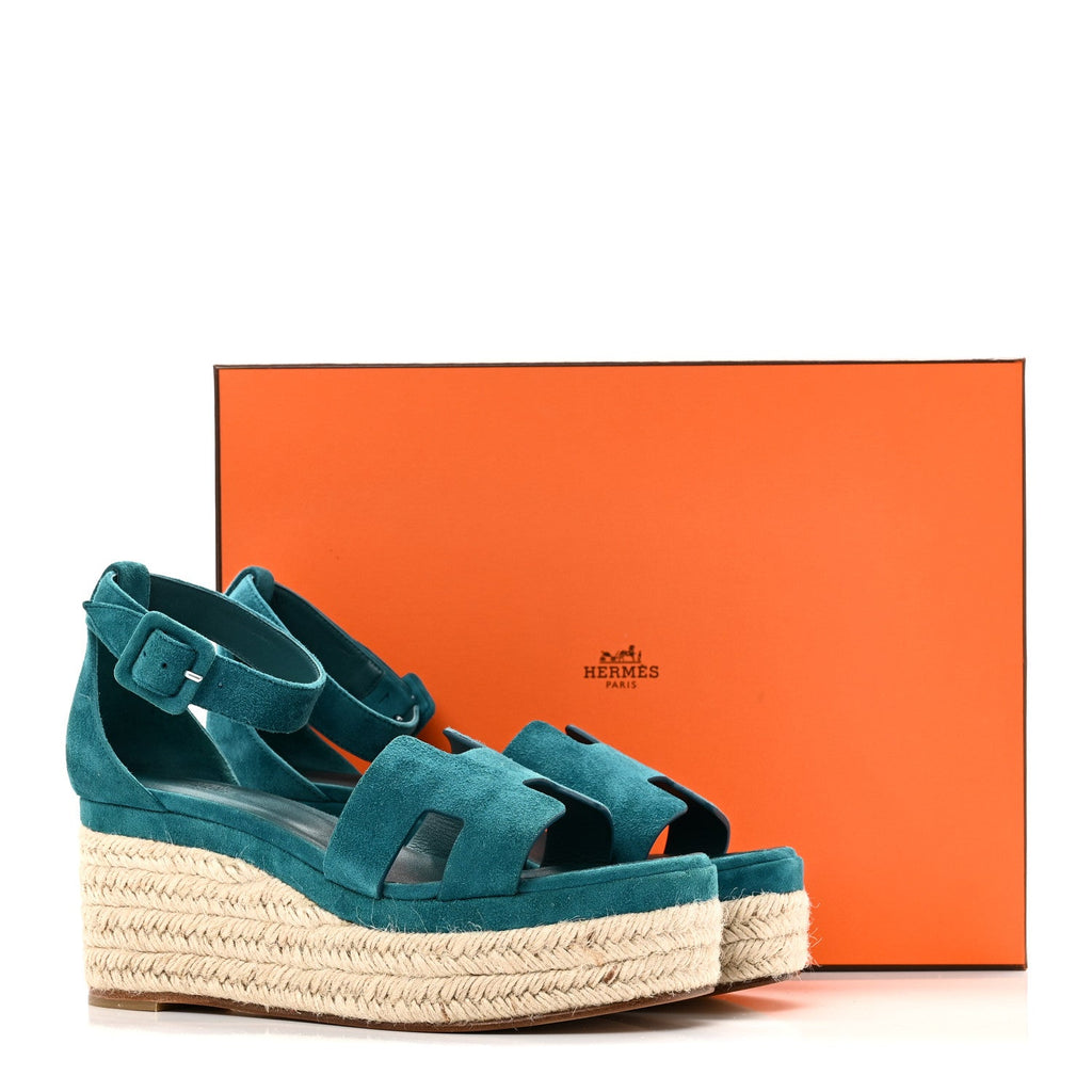 Suede Goatskin Elda Espadrille Wedge Sandals 38 Vert Oxford wholesalehk.shop
