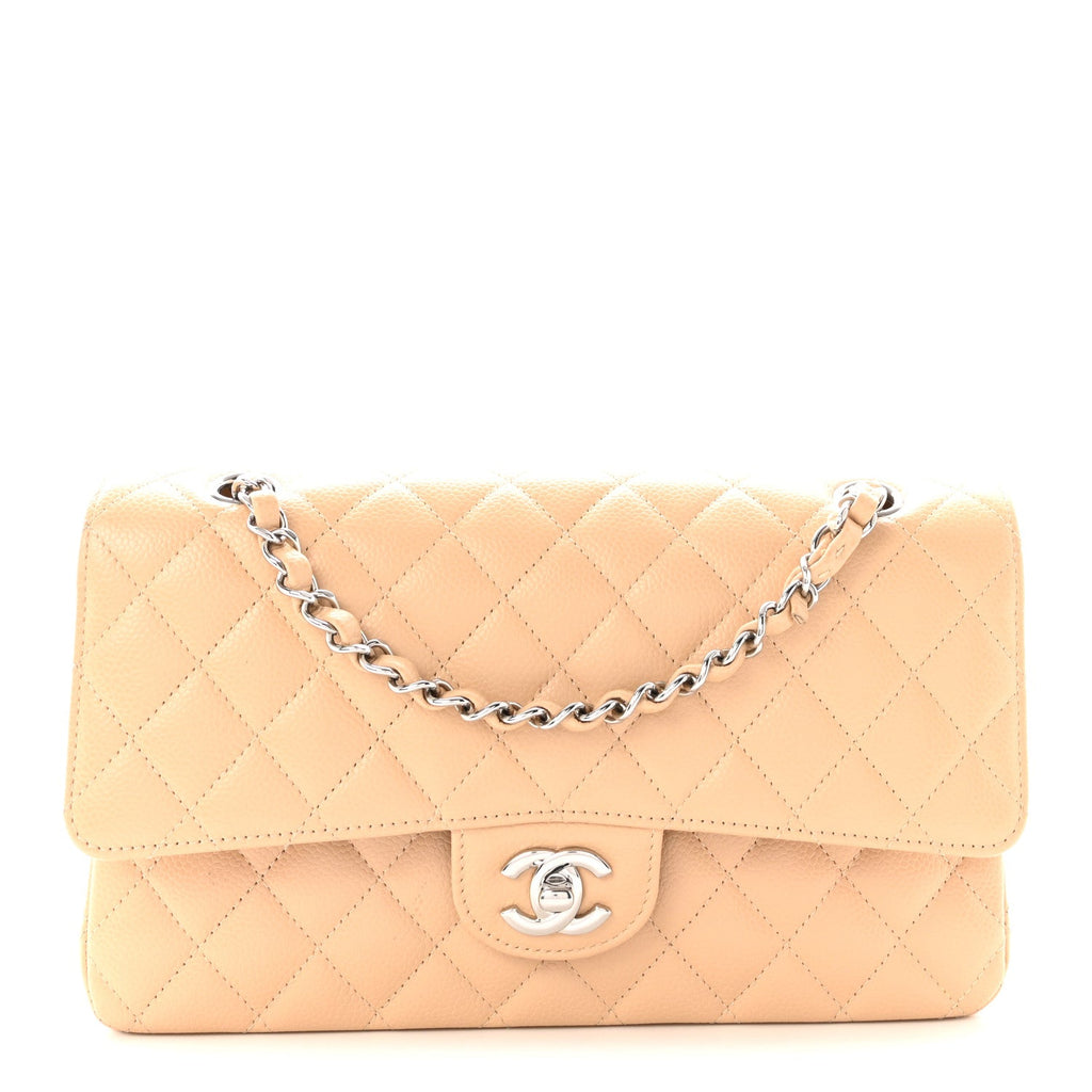 Caviar Quilted Medium Double Flap Beige wholesalehk.shop