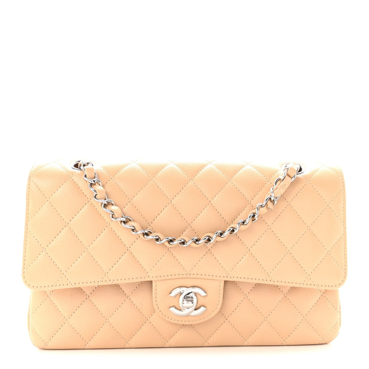 Caviar Quilted Medium Double Flap Beige wholesalehk.shop