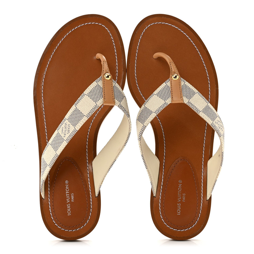 Damier Azur Sunny Flat Thong Sandals 38 £¨ Direct shipment via from wholesalehk.shop