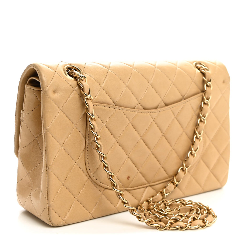 Lambskin Quilted Medium Double Flap Beige wholesalehk.shop