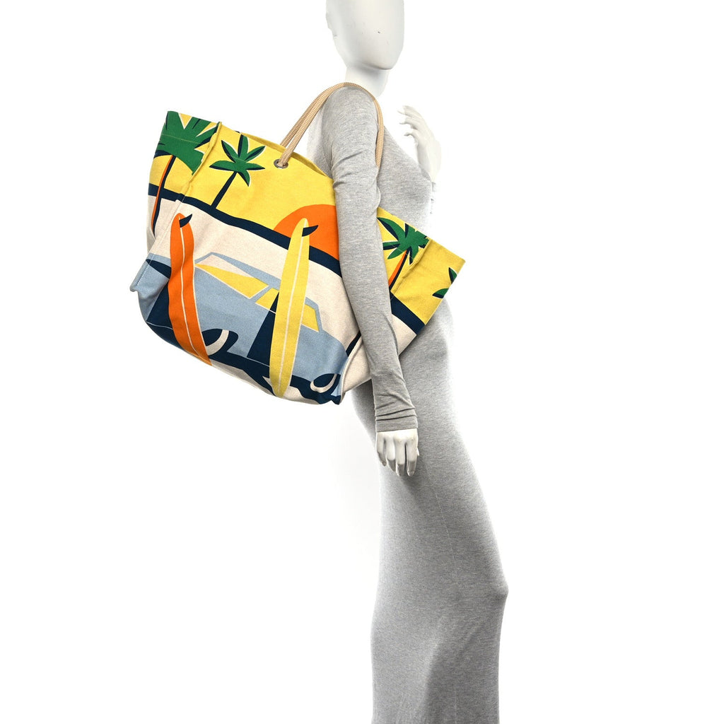 Cotton Canvas Apres la Vague Beach Bag Jaune Bleu £¨ Direct shipment via from wholesalehk.shop
