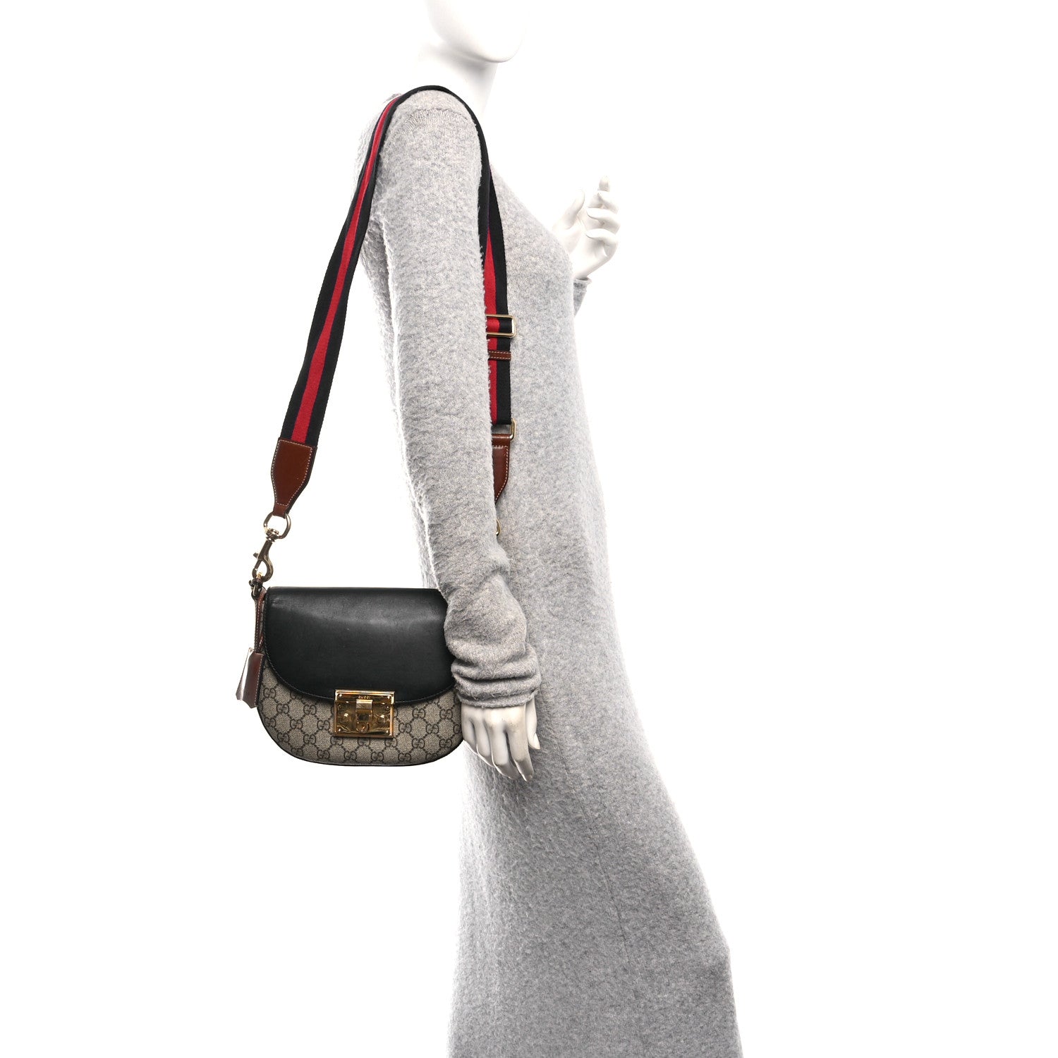 GG Supreme Monogram Web Medium Padlock Messenger Shoulder Bag Black £¨ Direct shipment via from wholesalehk.shop