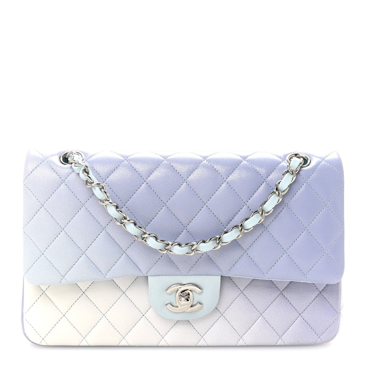 Perforated Lambskin Quilted Medium Double Flap Light Blue Light Purple White wholesalehk.shop