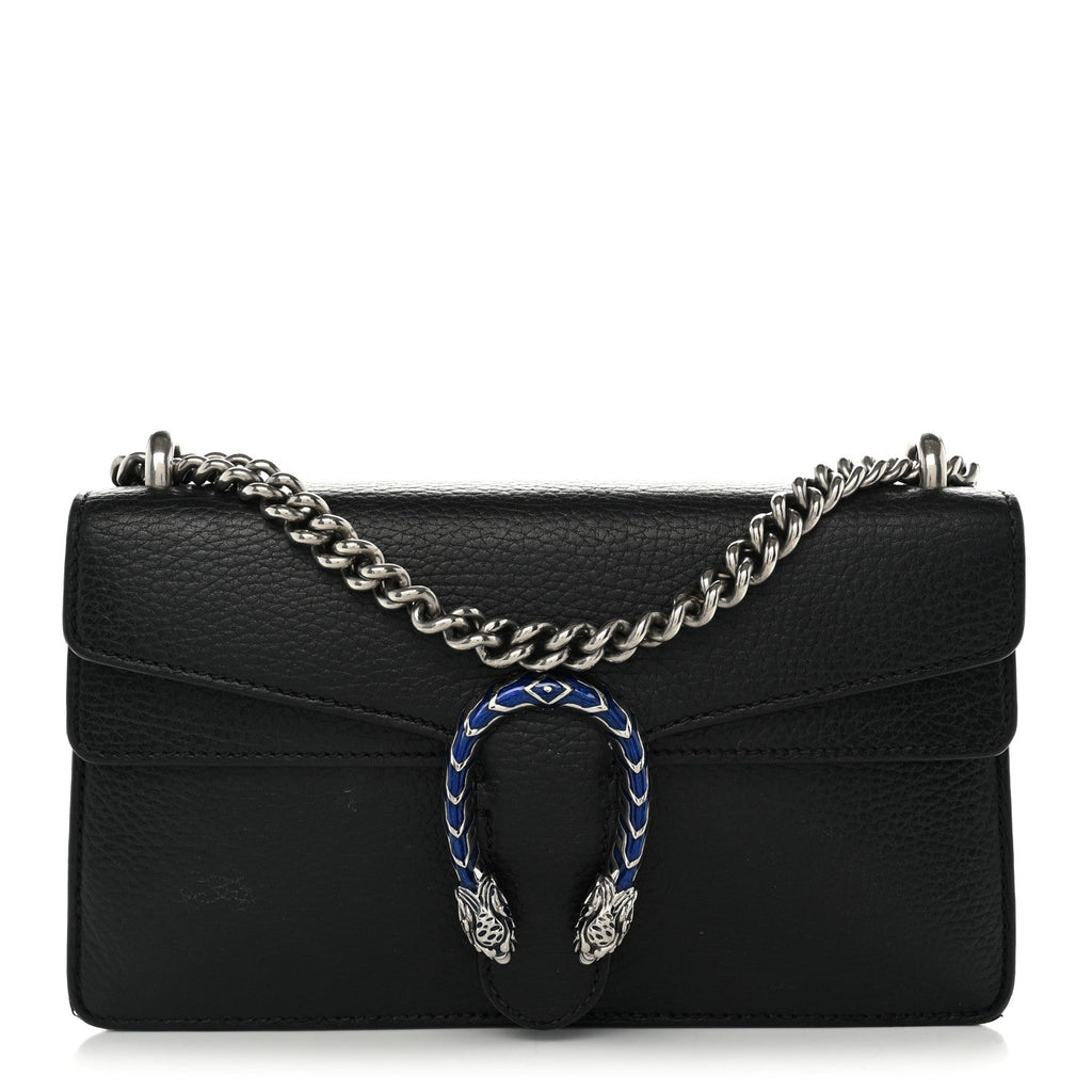 Dollar Calfskin Enamel Small Dionysus Shoulder Bag Black Electric Blue wholesalehk.shop