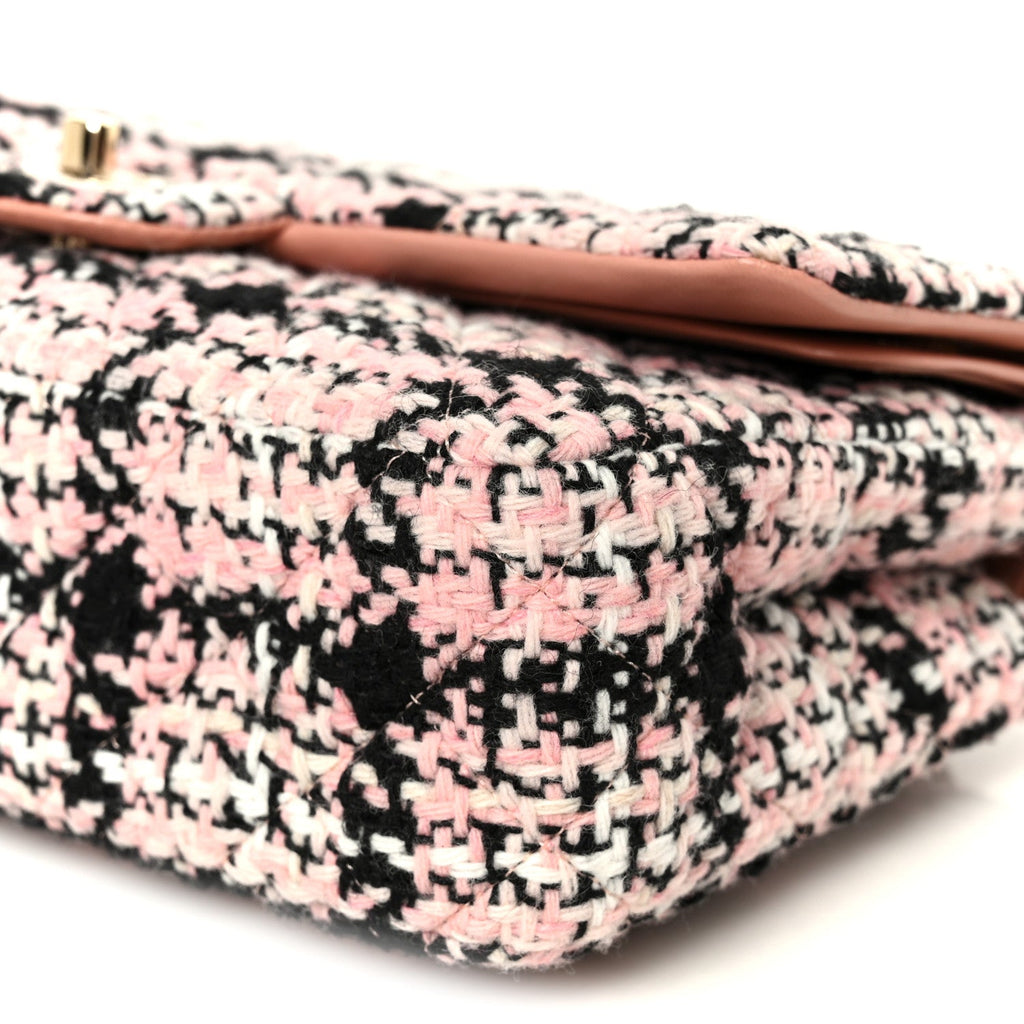Tweed Quilted Medium Double Flap Pink Black White wholesalehk.shop