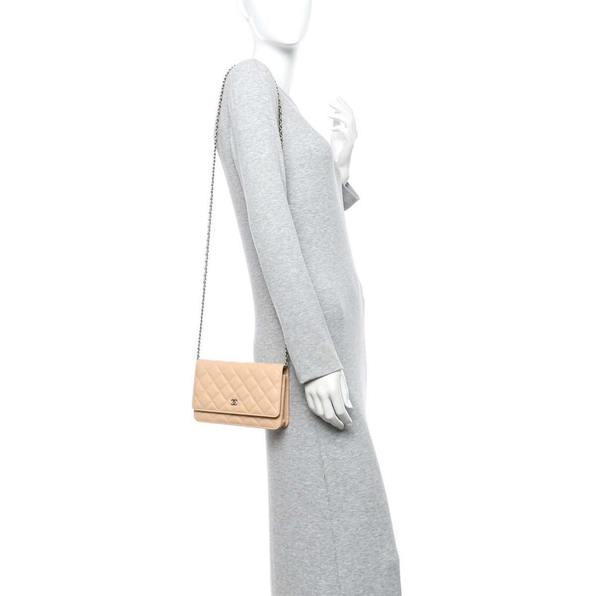 Caviar Quilted Wallet on Chain WOC Beige wholesalehk.shop
