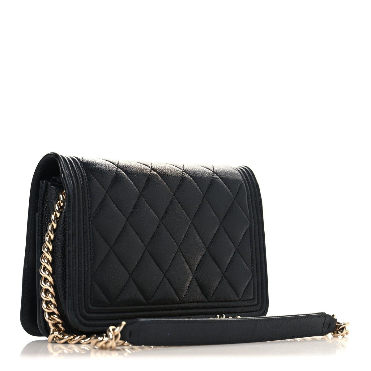 Caviar Quilted Boy Wallet On Chain WOC Black wholesalehk.shop
