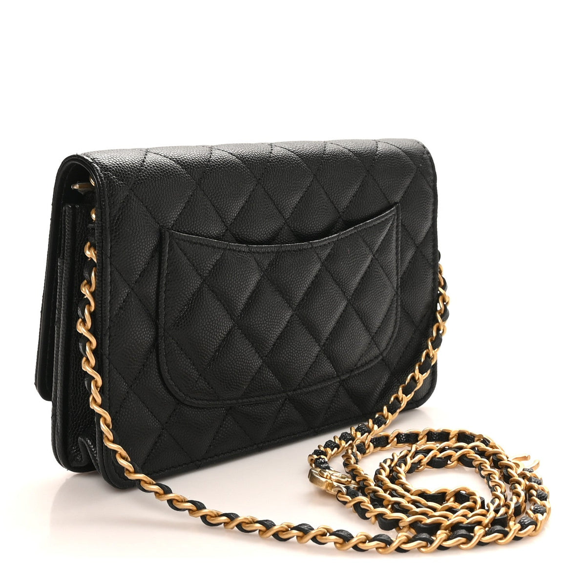 Caviar Quilted Camellia Wallet On Chain WOC Black wholesalehk.shop