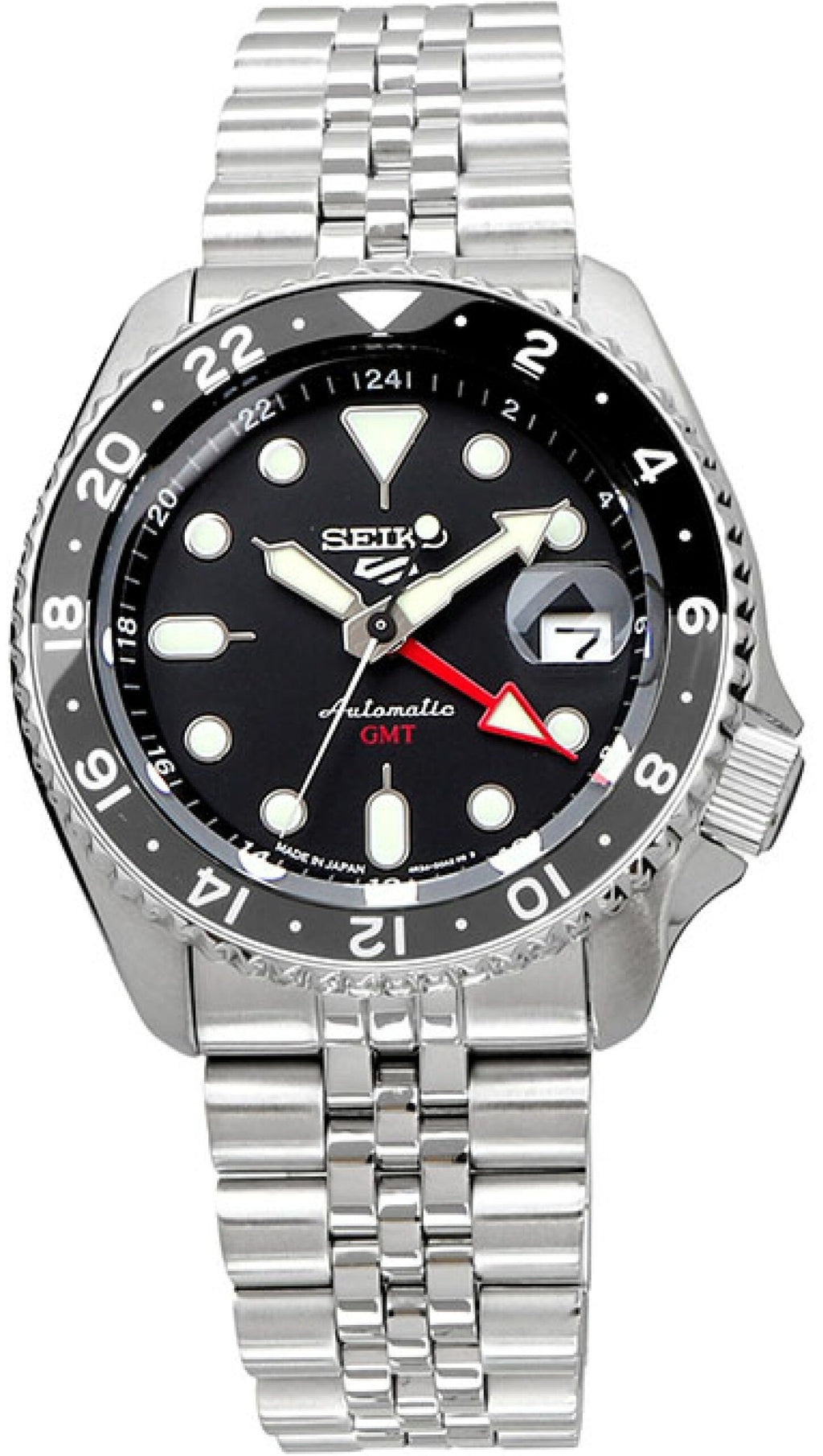Seiko 5 Sports Automatic GMT Black Dial Silver Steel Strap Watch For Men - SSK001K1 wholesalehk.shop
