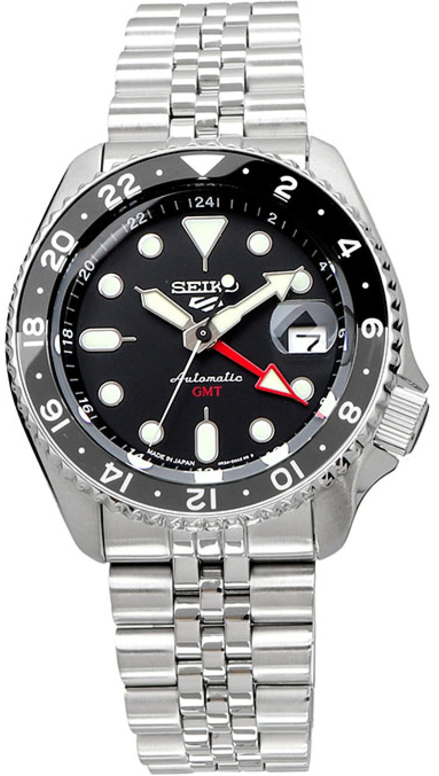 Seiko 5 Sports Automatic GMT Black Dial Silver Steel Strap Watch For Men - SSK001K1 wholesalehk.shop