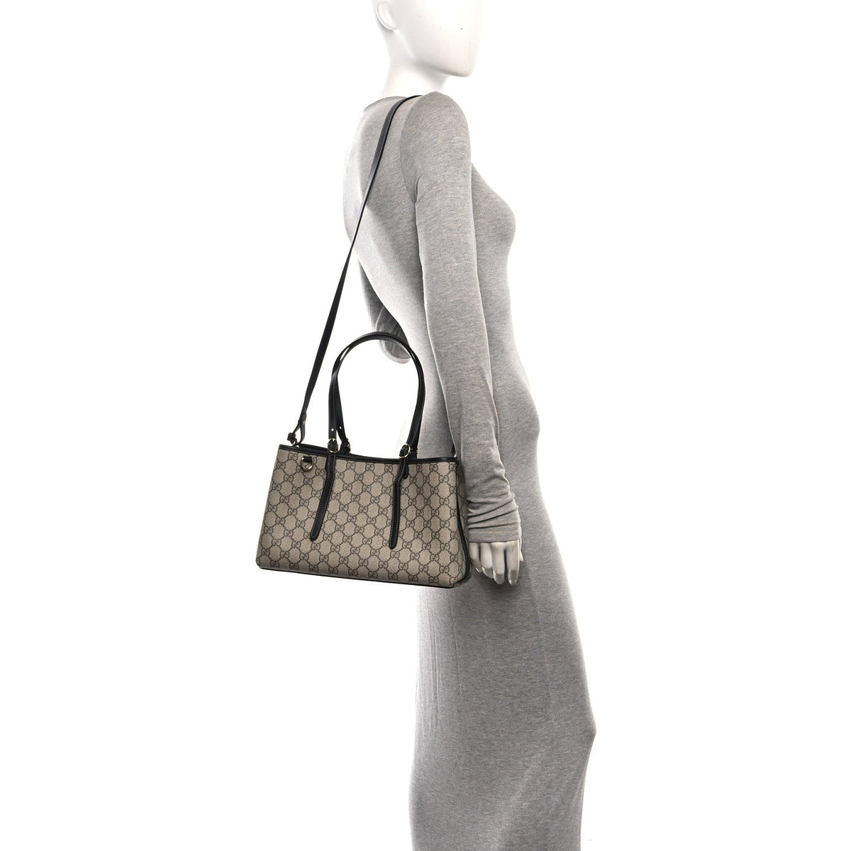 GG Supreme Monogram Emblem Medium Tote Bag Beige Black wholesalehk.shop