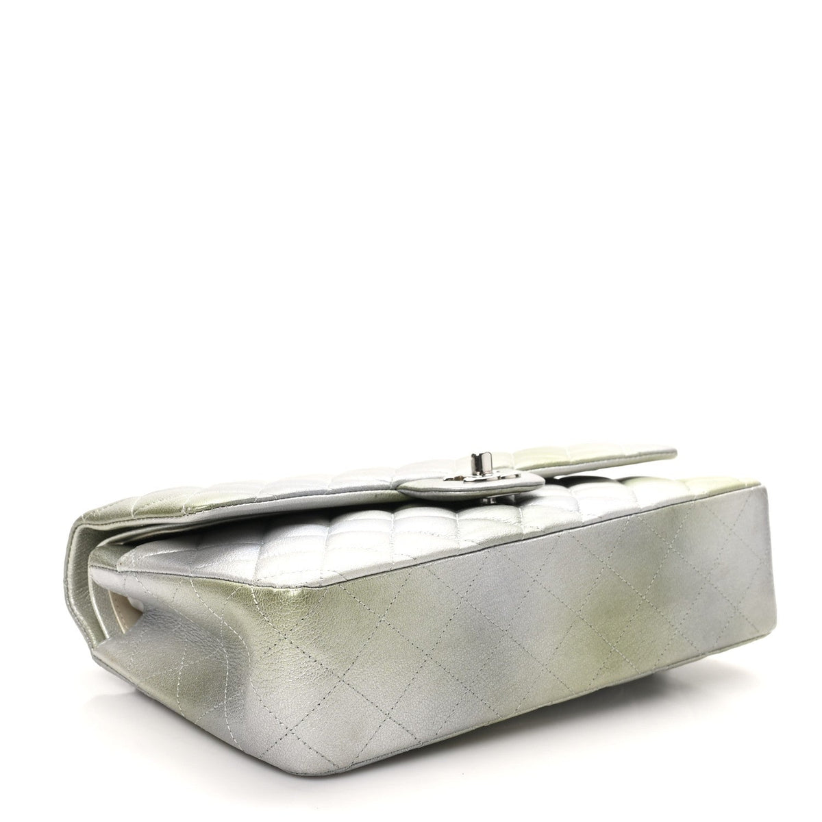 Metallic Goatskin Quilted Ombre Medium Double Flap Grey Green wholesalehk.shop