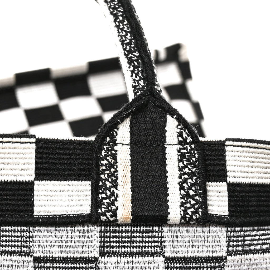 Canvas Embroidered Checkered Book Tote Black White £¨ Direct shipment via from wholesalehk.shop