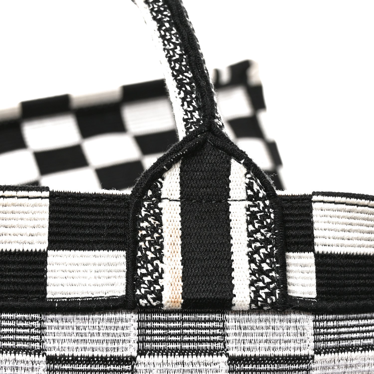 Canvas Embroidered Checkered Book Tote Black White £¨ Direct shipment via from wholesalehk.shop
